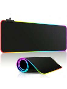 1pc Pure Black Personalized Large RGB Glowing Magic Mouse Pad 80cmx30cmx0.3cm Extra Large Office Desk Mat / RGB 30cmX25cm Computer Desk Gaming Mouse Pad Keyboard Pad Student Desktop Writing Desk Mat Stitched Edge Durable Mouse Pad Computer LED Desk Mat - View 2