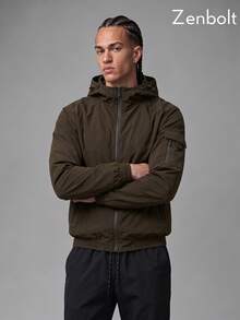 ZenBolt Winter Men Solid Drawstring Hooded Windbreaker Zip Up Lightweight Jacket Casual Active Outerwear Breathable Coat With Pockets For Men - Coffee Brown - View 4