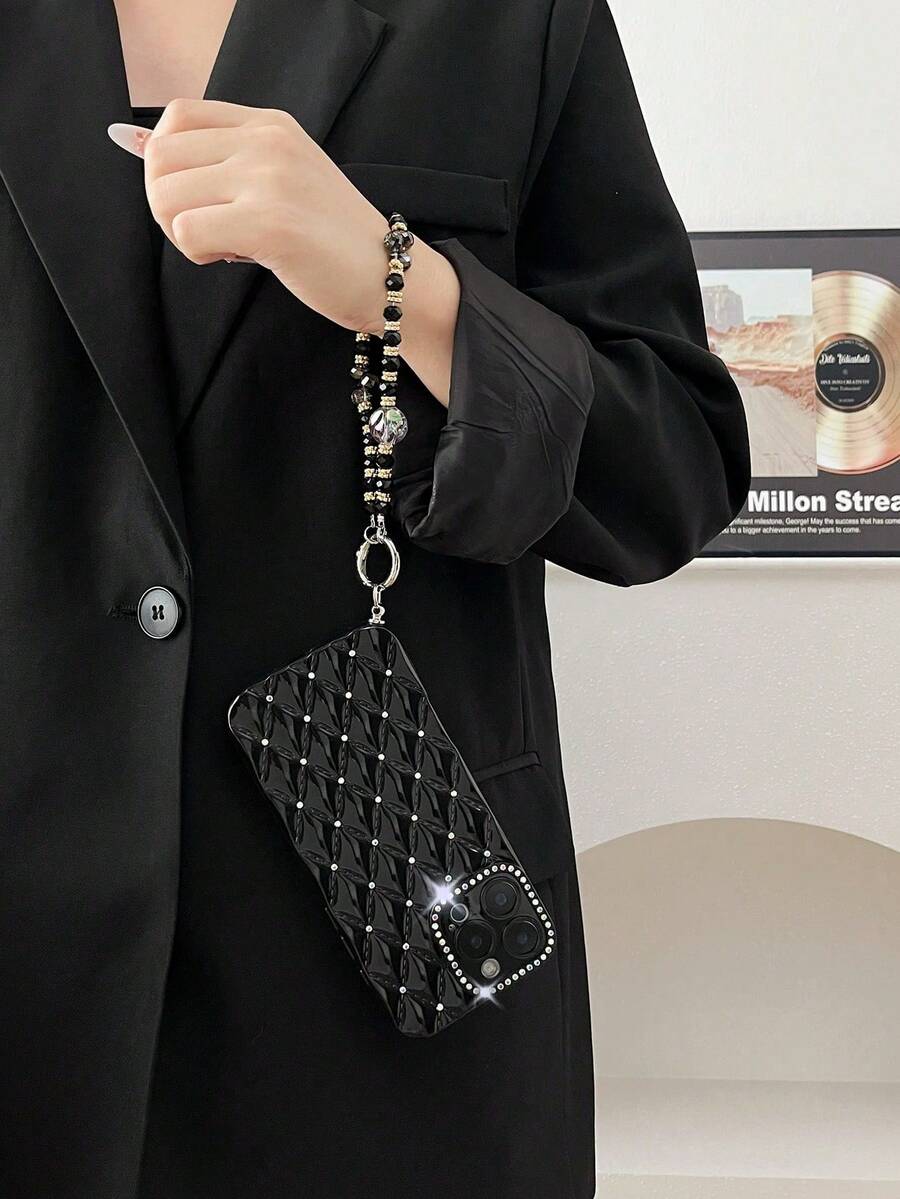 Casing Ponsel Motif Argyle 1 buah dengan Desain Belah Ketupat Rhinestone Cat Air dan Tali Pergelangan Tangan, Cocok untuk 7P/8P/X/XS/XR/XS Max/11/11 Pro/11 Pro Max/12/12 Pro/12 Pro Max/13/13 Pro/13 Pro Max/14/14 Pro/14 Plus/14 Pro Max/15/15 Pro/15 Plus/15 Pro Max