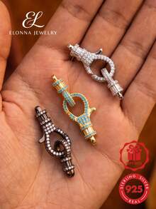SYMFNY 925 Sterling Silver Cubic Zirconia Colorful Pave Lobster Clasp, Bracelet Necklace Connector Accessory, DIY Jewelry Making, Gift For Her - Pave Lobster Claw Clasp - View 1