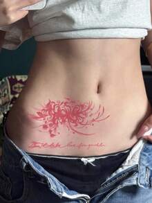1pc Temporary Tattoo, Temperature Sensitive Color Changing Spider Lily With English Quote Pattern Black To Pink, Realistic Fake Tattoo Design, For Daily, Bachelorette Party Favors, Music Festival, Game, Graduation Gift, Lasts 3-5 Days - Multicolor - View 7