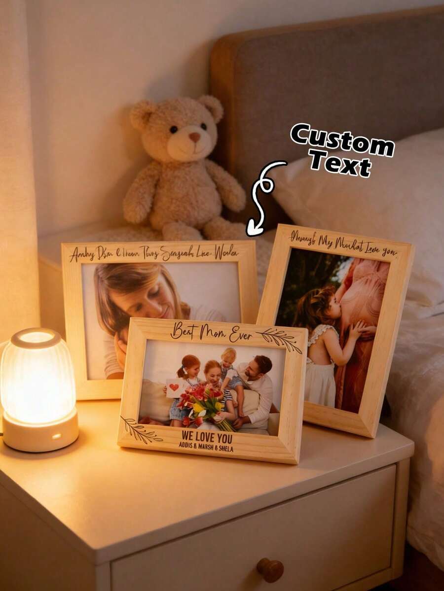 Personalized Date & Text Wedding Photo Frame, Custom Engagement Photo Frame Vertical And Horizontal Models Are Universal Engraved Family Picture Frame, Couples Photo Frame, Graduation Gift For Her - Multicolor - View 1