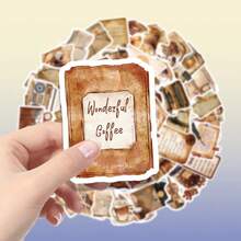 50pcs Vintage Coffee & Artistic Element Pattern Stickers, Suitable For Decorating Laptop Stickers, Laptop Decals, Electronic Product Shell Decals, Phone Case Graffiti Stickers, Can Be Used For Party Gifts, Holiday Gifts, Easy To Share With Friends - 50pcs - View 4