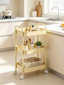 3-Tier Iron Storage Cart, Cream Yellow Kitchen Storage Trolley, With Universal Wheels Movable, Electrostatic Spray Coating Odorless And Non-Peeling, 4-Layer Large Capacity Divided Storage, Multi-Use For Kitchen Bathroom Laundry Room Living Room, Height 78cm Lightweight And Easy To Push, Combines Aesthetics And Practicality, Home Mobile Storage Essential - Multicolor - View 6