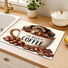 1pc Puppy Coffee Theme Kitchen Table Mat, Cute Pet Dog Coffee Cup & Coffee Bean Print Placemat, Coffee Table Mat, Coffee Machine Countertop Mat, Coffee Bar Desktop Decor Mat, Kitchen Dining Home Decor - Multicolor - View 4