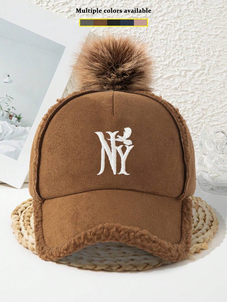 1pc Women's Thick Baseball Cap Embroidered Letter, Fashionable Vacation Cool Casual Autumn/Winter - Multicolor - View 1