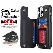 Wallet Phone Case Compatible With Iphone 18 17 Pro Max, Air, 16e, 16, 15, 14, 13, 12, 11 Pro Max, XR, XS MA, Magnetic Design, RFID Anti-Theft Card Slot, Magnetic Phone Protective Cover, Shockproof, Unisex, Also Compatible With Samsung Galaxy S26 S24 S25 S23 S22 Ultra Plus, Multi-Card Slot Design, Magnetic Clasp, With Stand, Shockproof Protective Cover - Black - View 3