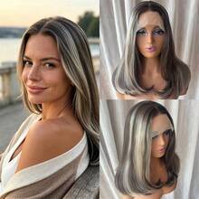 Ombre Blonde Highlights HD Transparent Lace Front Wig Preplucked Hairline Soft Long Wave Wig - Multicolor - View 6