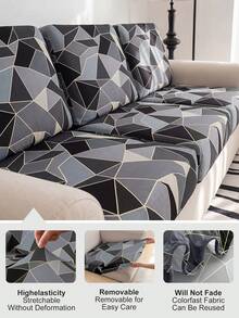 1pc Geometric Print Milk Silk Sofa Cover, High Elasticity Washable Sofa Cover, All Season Use, Suitable For Patio, Garden, Poolside And Various Occasions, Sold Individually, Sofa Cover Protector, Fits 1/2/3/4 Seater Sofa - Multicolor - View 7