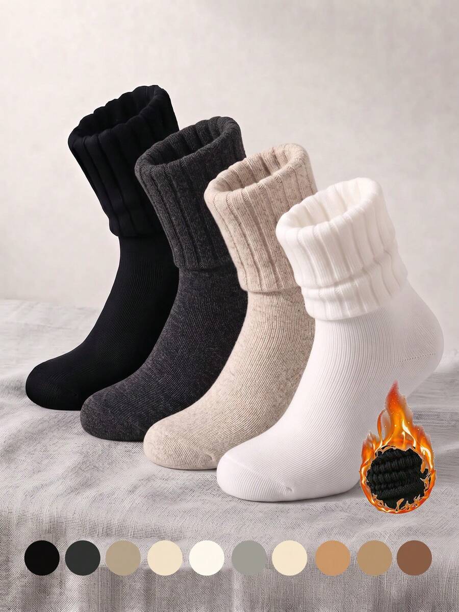 3/6/9 Pairs Random Color Women Thermal Socks, Fall And Winter Socks, Soft Comfort Christmas Socks Halloween Socks, Suitable For Wear At Home - Multicolor - View 1