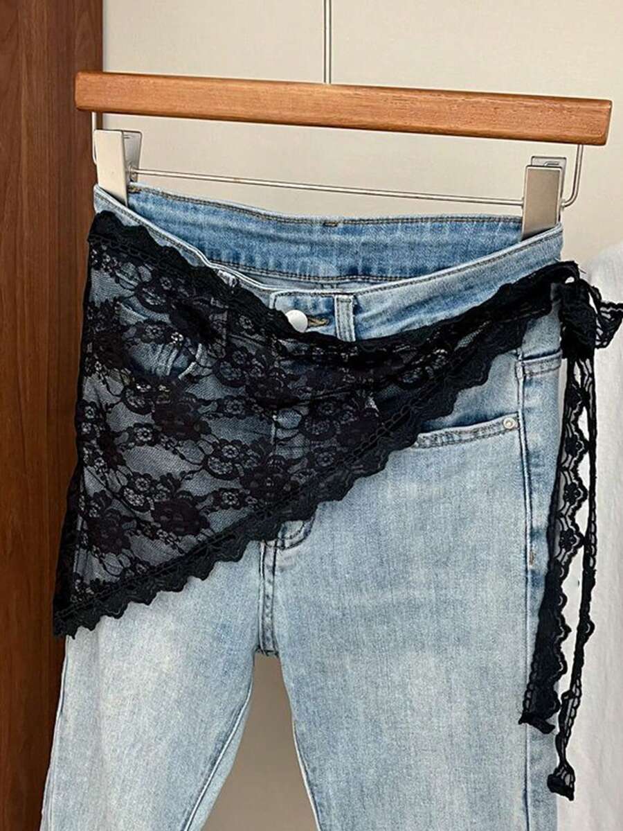 1pc Fashion Versatile Lace Patchwork Waist Belt, Waist Scarf, Decorative Triangle Scarf, Scarf, Headscarf, Multi-Purpose Design - Multicolor - View 1