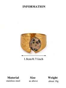 Stainless Steel Leopard Print Stone & Artificial Turquoise Textured Geometric Wide Band Ring, Suitable For Women, Mothers And Best Friends, 18K Gold Plated Wedding, Party And Holiday Matching Jewelry, Extraordinary Gift - Multicolor - View 12
