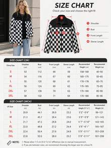 1pc Women's Outdoor Sports Style Retro Checkerboard Print Colorblock Zip-Up Jacket With Elastic Cuffs And Drawstring Hem - Black - View 9