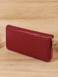 Dompet Panjang Wanita Motif Tenun Modis, Dompet yang Dapat Memakai Ponsel Kecil, Kapasitas Besar Cocok untuk Aktivitas Luar Ruangan dan Perjalanan - Burgundy - View 3