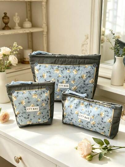 Retro Printed Makeup Bag, Women's Makeup Bag, Portable Zipper Makeup Bag, Wallet Card Bag, Storage Bag, Accessory Storage Bag, Daily Beauty Bag