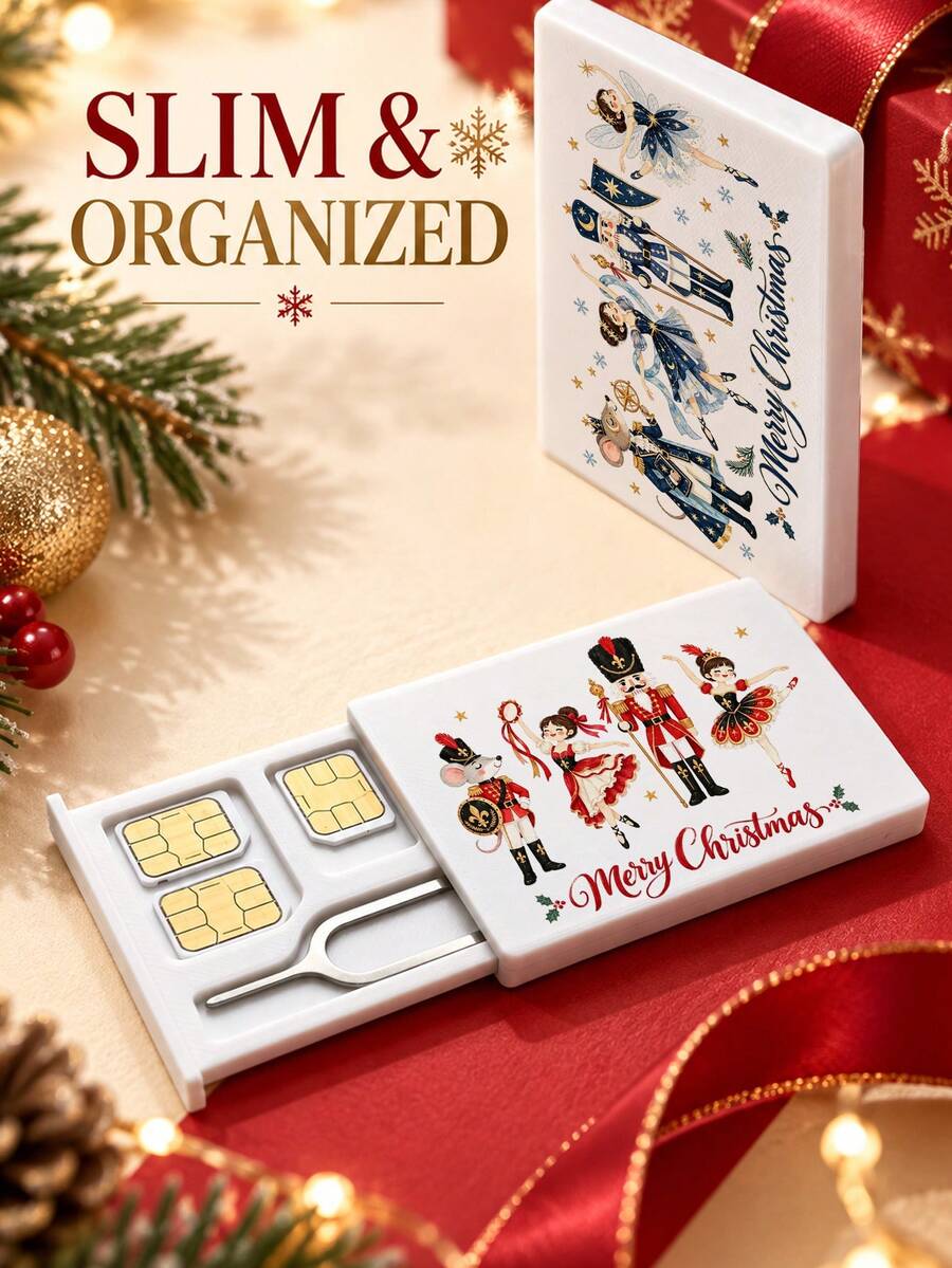 New Christmas Nutcracker Pattern SIM Card Storage Box, Comes With Card Ejector Pin; Compact And Portable; Shockproof; Secure Storage For SIM Cards And TF Cards; Mobile And Digital Accessories, Christmas Essential, Christmas Gift, Small Gift Decoration, Perfect Gift For Family, Friends, And Loved Ones - Multicolor - View 1