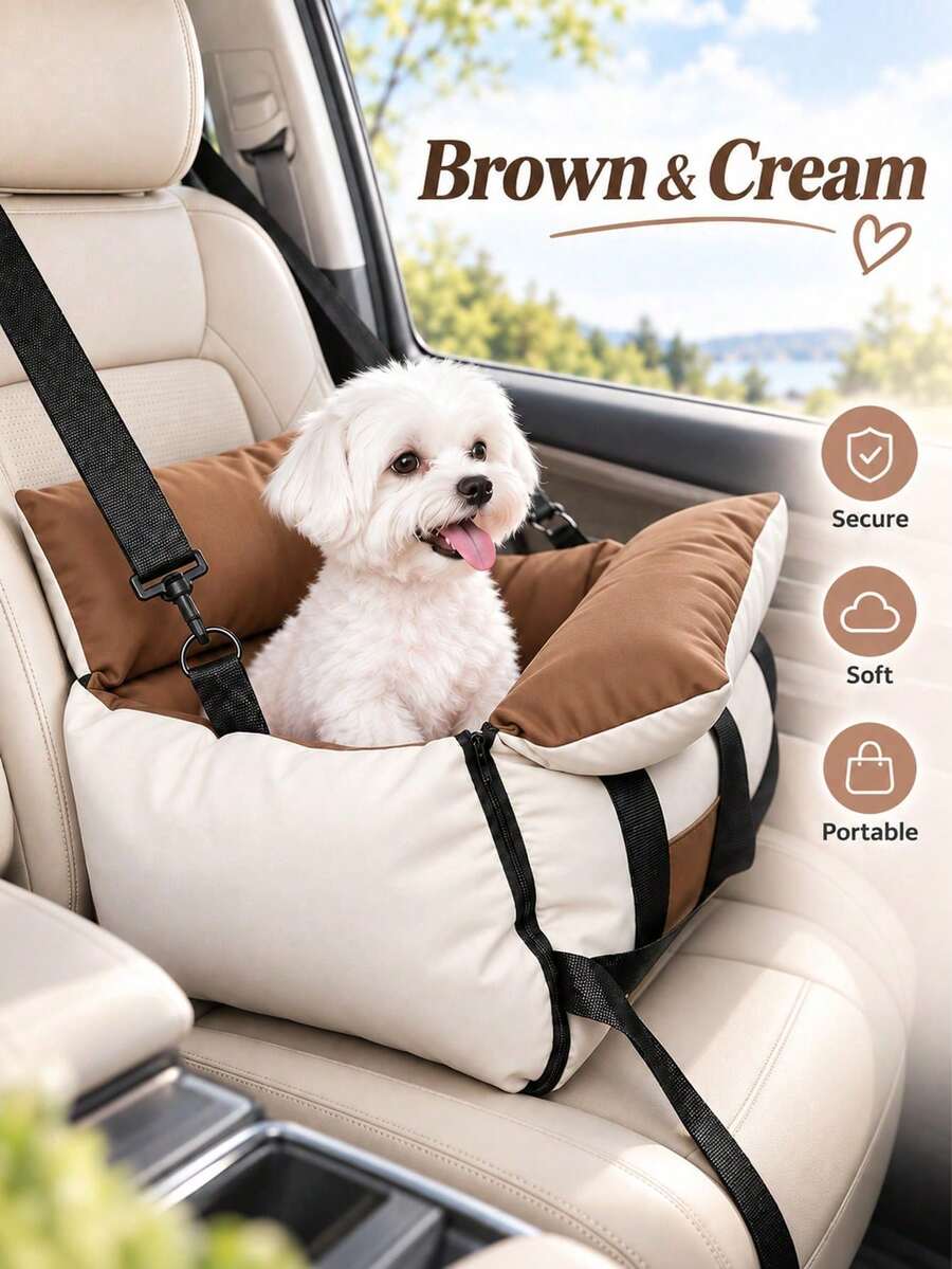 Pet Car Seat For Small Dogs & Cats, Portable Travel Carrier & Hand Carry Dog Bed, Detachable Washable Pet Booster Seat, Soft Car Safety Bed For Travel - Multicolor - View 1
