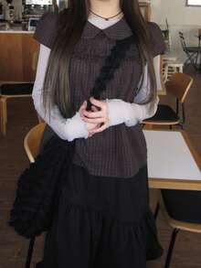 Japanese Style Elastic Waist Asymmetrical Ruffle A-Line Skirt - Black - View 6