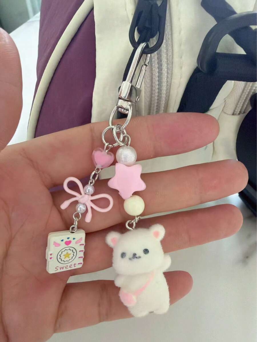 1 buah Gantungan Kunci Beruang Putih dari Resin, Liontin Bintang Buku Ajaib dengan Pita, Gantungan Kunci Tas Earphone yang Lucu dan Menawan, Cocok untuk Usia 14+, Hiasan Tas, Halloween, Hadiah Hari Valentine - MultiWarna - View 1