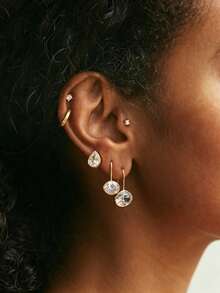 3 Pairs CZ Dangle Earrings Set 14K Gold Plated Copper Inlaid Cubic Zirconia Drop Earrings Minimalist Everyday Jewelry For Women - Multicolor - View 2