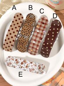 1pc Acetate Material Fresh Korean Style Retro Polka Dot Plaid Alligator Hair Clip Girl Side Bangs Clip Versatile Hair Accessory - Multicolor - View 1
