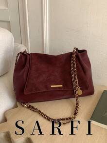 Autumn/Winter New Burgundy PU Material Women's Shoulder Bag, Exquisite Vintage Color Adjustable Chain Strap Shoulder Bag/Crossbody Bag - Burgundy - View 1