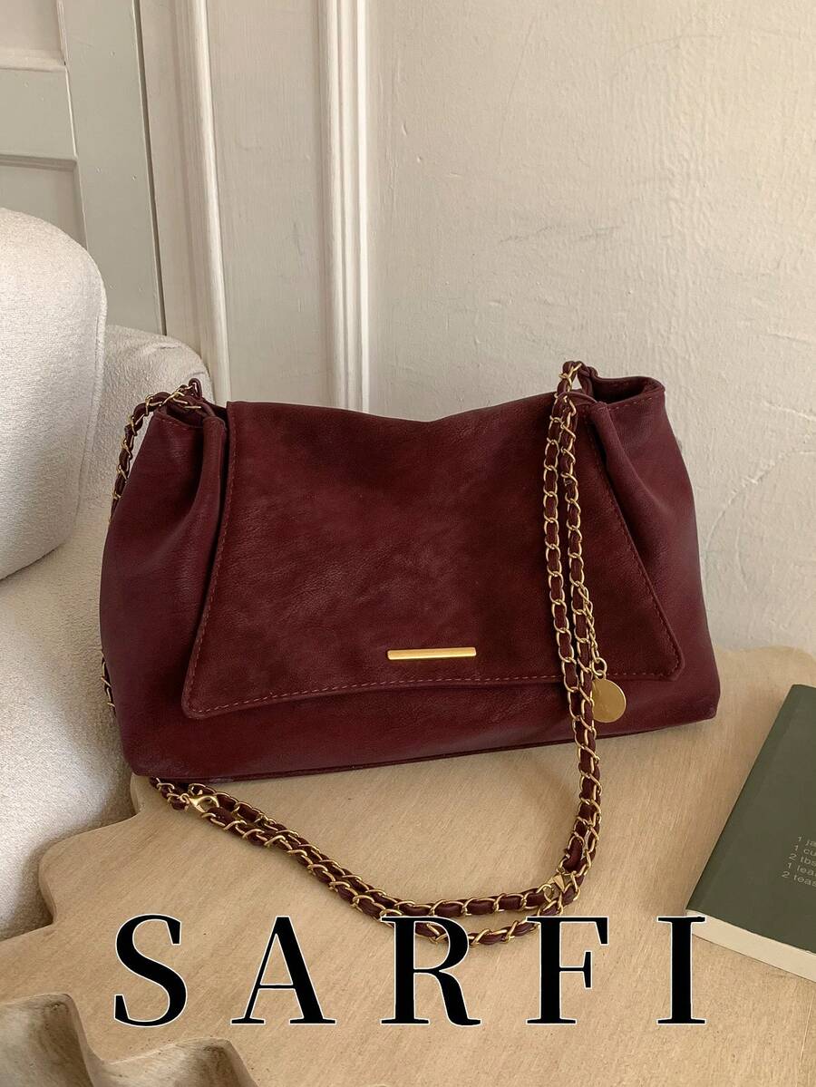 Autumn/Winter New Burgundy PU Material Women's Shoulder Bag, Exquisite Vintage Color Adjustable Chain Strap Shoulder Bag/Crossbody Bag - Burgundy - View 1