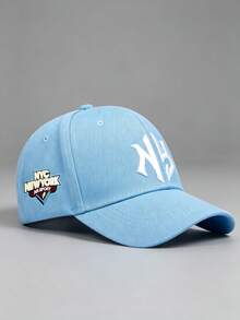1 Pc. Unisex Fashionable New York Embroidered Baseball Cap, Adjustable Design, Perfect For Outdoor Activities, Travel, And Running - Baby Blue - View 4