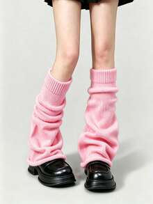 1 Pair Solid Color Knee-High Socks, Women's Knitted Warm Socks, Y2K Subculture Style, JK Socks, 6 Colors, Suitable For Autumn/Winter Matching - Multicolor - View 3