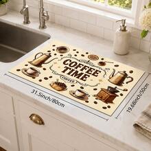 1pc Vintage Coffee Time Print Kitchen Dish Drying Mat, Coffee Pot Coffee Cup Coffee Bean Grinder Pattern Table Mat, COFFEE TIME Text Coffee Machine Countertop Mat, Home Kitchen Dining Room Coffee Bar Desktop Decor - Multicolor - View 15