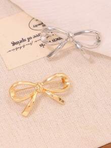 1pc/3pcs/4pcs Metal Style Bow Brooch, Unique Design Niche Accessory, Anti-Exposure Buckle, V-Neck Pin, Versatile - Gold - View 3