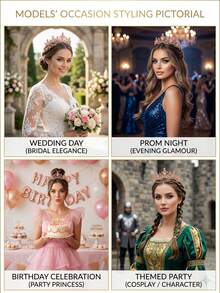 1pc Pink Rhinestone Princess Crown Vintage Crystal Tiara For Women Birthday Prom Wedding Fairycore Hair Accessories - Pink - View 4