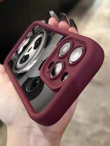 1件酒紅色可愛熊貓設計極簡全包覆TPU防震手機殼，適用於Apple 18 17 16 15 14 13 12 11 Pro Max Air及系列 - 彩色 - 查看 3
