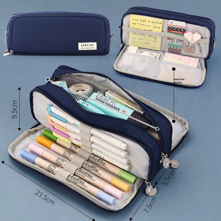 Cross-Border Exclusive Japanese & Korean Style Macaron Color Unisex Transformable Large Capacity Upgraded Pencil Case Stationery Box New Pencil Pouch Stationery Bag Student Pencil Bag Storage Bag Minimalist Storage Pouch - 1pc Blue - View 1
