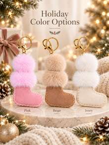 Autumn/Winter New Cute Fashion Personalized Pom Pom Christmas Sock Pendant Mini Boots Charm Fashion Versatile Keychain Designer Style Suitable For Girls Gift - Multicolor - View 3