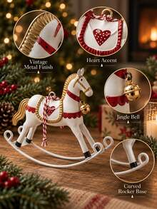 Vintage American Style Tin Rocking Horse Pendant, Red White Green Printed With Bell, Christmas Tree Holiday Decoration Hanging Ornament, Children's Room Soft Decor - Multiple Styles - View 8