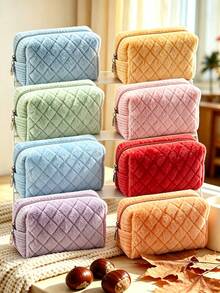 1pc Japanese Minimalist Soft Makeup Storage Bag, Solid Color Soft Fabric Cosmetic Bag Set, Casual Style Suitable For All Seasons, Women's Daily Travel Bathroom Toiletry Storage Bag, Home And Outdoor Universal - Multicolor - View 1