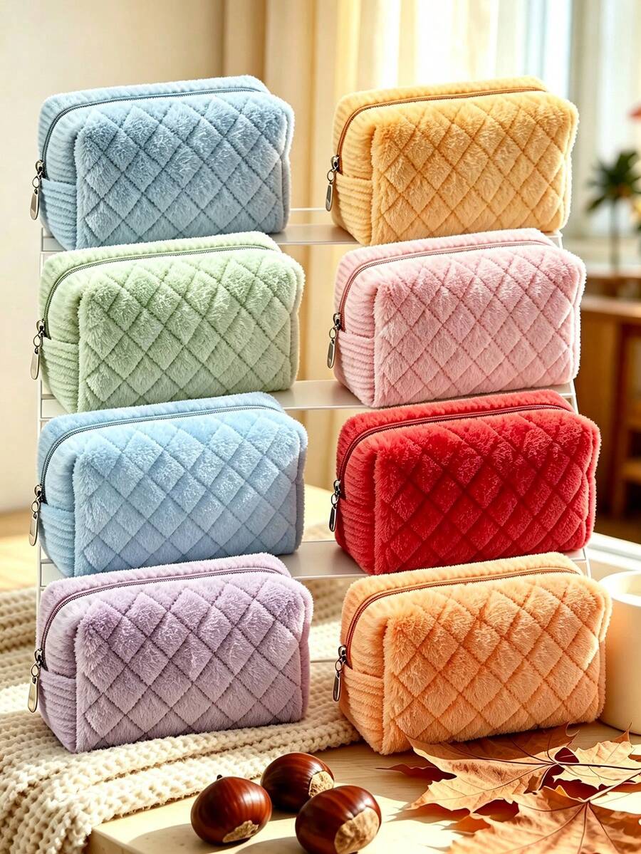 1pc Japanese Minimalist Soft Makeup Storage Bag, Solid Color Soft Fabric Cosmetic Bag Set, Casual Style Suitable For All Seasons, Women's Daily Travel Bathroom Toiletry Storage Bag, Home And Outdoor Universal - Multicolor - View 1