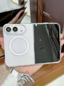 1pc Transparent Magnetic Phone Case, Compatible With IPhone Duo Shockproof Anti-Slip Phone Protective Case, Minimalist Wireless Charging Support Phone Case Compatible With IPhone Duo, Anti-Yellowing Phone Case Compatible With IPhone Duo, Latest Apple Foldable Phone Case Compatible With IPhone Duo - Clear - View 4