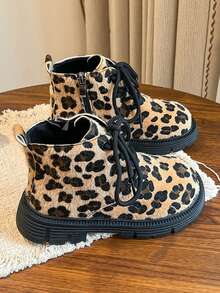 Autumn/Winter Kids' Leopard Print Boots, Personalized Thick Sole Durable Side Zipper Casual Ankle Boots For Boys And Girls - Mustard Yellow - View 4