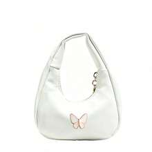 Children's Sweet Butterfly Metal Decor Handbag, Soft Leather Versatile Crescent Bag, Cute Girl's Mini Hand-Carried Accessory Bag For Outings, Suitable For Daily Use - A - View 9