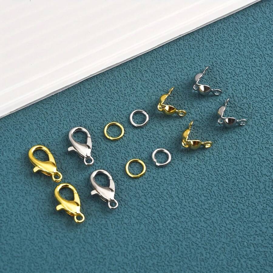 240pcs DIY Jewelry Findings Connector Set With 6-Compartment Box (Lobster Clasp, Jump Rings, Crimp Beads) Suitable For Jewelry Making, Bracelets, Necklaces, Anklets, Open Jump Rings, Beaded Connector, Bag Charms, Jewelry Accessories And Other Handmade Craft Materials - Lobster Clasp & Button & Jump Ring - View 1