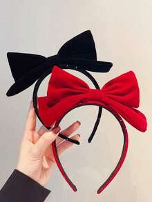 1pc Korean Style Headband, Princess Large Bow Hair Accessory For Girls, Daily Wear Versatile Headband For Photos - Red - View 2