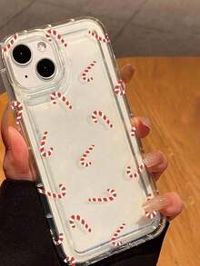 1pc Christmas Candy Cane Frosted Clear Print Phone Case,Compatible With IPhone 18 Pro Max 17 Pro Max 16 Pro Max 15 Pro Max 14 Pro Max & 11/12/13/14/15/16/17/18 Pro/Plus - Red - View 2