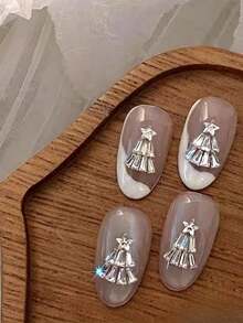 50pcs 3D Christmas Tree Nail Rhinestones, DIY Multi-Piece Ladder Rhinestone Assembly, Glossy And Transparent, Handmade DIY Accessories, Light Up Nails, Create Romantic Christmas Atmosphere - Multicolor - View 3