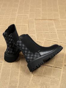 Women's 2026 New Spring/Autumn Single Boot, Thick Sole Slim Chelsea Ankle Boots - Black - View 4