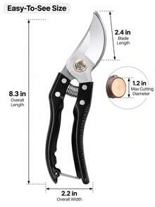 Steel Pruning Shears, Black Handle, Spring-Assisted Opening And Closing, Sharp Curved Blade, Handheld Garden Scissors, Suitable For Fruit Trees, Shrubs, Flowers And Small Branch Pruning - A - View 7