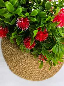 1PC Artificial Christmas Tree Potted Plant With Red Flowers, 17.7 Inch Artificial Evergreen Shaped Tree With White Pot, Holiday Home Indoor Desktop Decor Artificial Greenery - Red Green - View 7