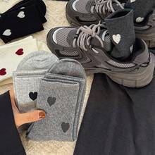 5 Pairs/1 Pair Random Assortment, 5 Colors Heart Pattern Mid-Calf Socks For Girls, Autumn/Winter Solid Color Heart Socks, Versatile Japanese Student Style Long Socks - Multicolor - View 6