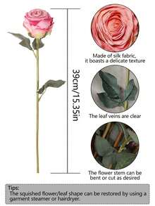 1/3/7pcs Realistic Dried-Look Silk Roses, Vintage Artificial Single-Stem Rose 39cm, Home Desktop Vase Decor Fake Rose Bouquet, Wedding Party Centerpiece DIY Floral Arrangement - Multicolor - View 6
